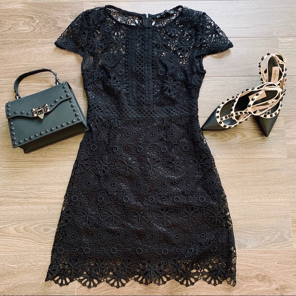(Sz S) Zara Basic Black Lace Dress